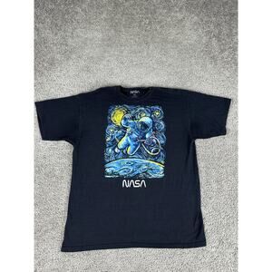 NASA Shirt Mens XL Black Starry Night Astronaut Space Graphic Tee T-Shirt
